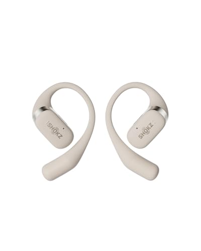SHOKZ OpenFit - Open-Ear True Wireless Bluetooth Headphones with Microphone, Earbuds with Earhooks, Sweat Resistant, Fast Charging, 28HRS Playtime, Compatible with iPhone & Android, Beige