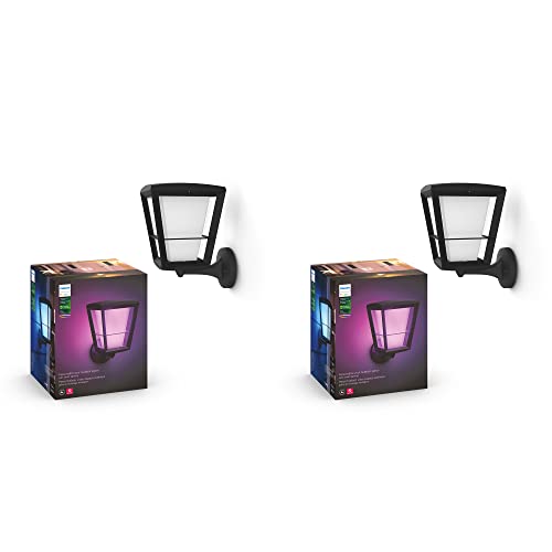 Philips Hue Econic Up Outdoor Smart Wall Light, Black - E26 White and Color Ambiance LED Color-Changing Bulb - 2 Pack - Requires Hue Bridge - Control with Hue App and Voice - Weatherproof