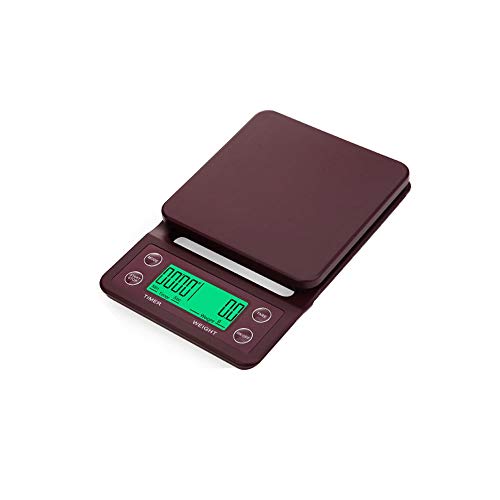 Timing Hand Brewing Coffee Electronic Scale Food Digital Kitchen Weight Grams and Ounces Household Scales Stainless Steel Plates Highly Precise Tare Function (Brown 5kg/0.1g)