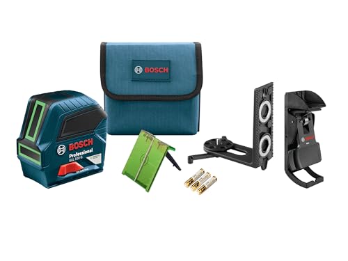 BOSCH GLL 100 GX 100 Ft Green-Beam Self-Leveling Cross-Line Laser, Includes 3 AA Batteries, Positioning Device, Green Laser Target Plate, & Heavy-Duty Pouch