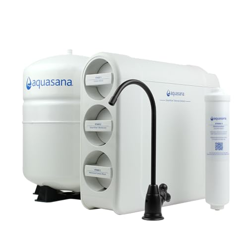 Aquasana SmartFlow™ Reverse Osmosis Water Filter System - High-Efficiency Under Sink RO Removes up to 99.99% of 90 Contaminants, Including Fluoride, Arsenic, Chlorine, and Lead - Matte Black Faucet