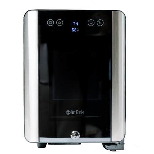 Terpkooler Essential Cooler Compact Portable Mini Fridge with Temp & Humidity Control, 3 USB Ports, Smoked Glass Shelves, Lockable UV Glass Door for Herbs, Oils, Cosmetics, and More