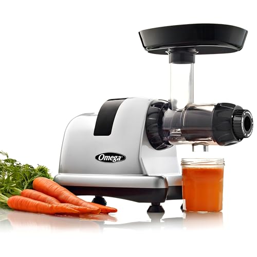 Omega J8006HDS Cold Press Juicer Machine Vegetable and Fruit Juice Extractor and Nutrition System, Triple-Stage Slow Masticating Juicing Technology, 200 W, Silver