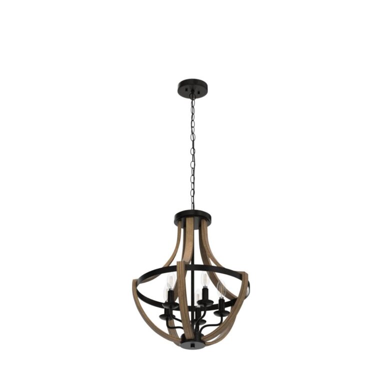 17.7" Modern Farmhouse Geometric Chandelier Light Fixture, 5-Light Adjustable Height Rustic Hanging Pendant Lighting for Dining Room Foyer Kitchen Island, ‎Retro Wood Texture and Black Finish - Image 6