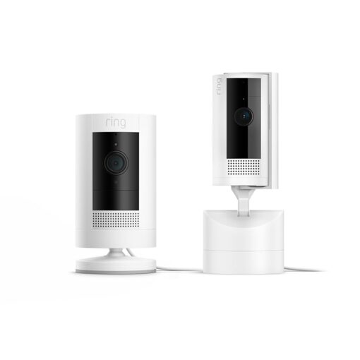 Ring Pan-Tilt Indoor Cam, White with Ring Stick Up Cam Plug-In, White