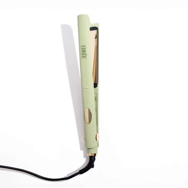 Edrée The Aurélie 5” Extra Long Hair Straightener Iron – Titanium Hair Straightening Iron with LED Display, 330°F to 450°F Heat Control, 360 Swivel Cord, Dual Voltage (Sage)