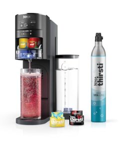 Ninja Thirsti Drink System, Soda Maker, Create Unique Sparkling & Still Drinks, Personalize Size & Flavor, Carbonated Water Machine, 60L CO2 Cylinder & Variety of Flavored Water Drops, Black WC1001