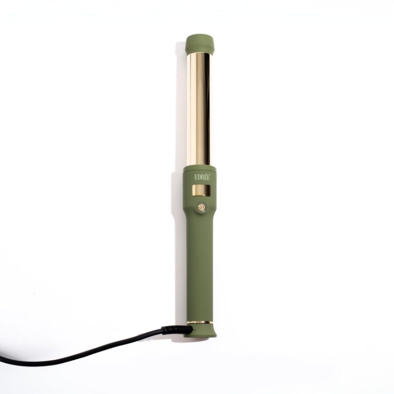 Edrée The Delilah Titanium Barrel Curling Iron with Cool Tip - Professional 1.25 Inch Curling Wand for Hair with LED Display, 330°F to 450°F Heat Control, 360 Swivel Cord, Dual Voltage (Olive)