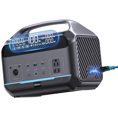 DaranEner Portable Power Station 90,000mAh, LiFePO4 Battery Backup w/2 600W(1200W Surge) AC Outlets, 1.7H Fast Charging Solar Generator for Camping, RV Travel, Home Emergencies