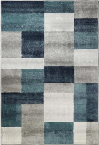 Superior Indoor Area Rug, Jute Backing, Home Decor for Bedroom, Living Room, Office, Kitchen, Hallway, Floor Cover, Patchwork, Color Block, Plush, Clifton Collection, 8' x 10', Rivulet