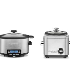 Cuisinart MSC-400 3-In-1 Cook Central 4-Quart Multi-Cooker: Slow Cooker, Brown/Saute, Steamer, Silver & CRC-400P1 4 Cup Rice Cooker, Stainless Steel Exterior