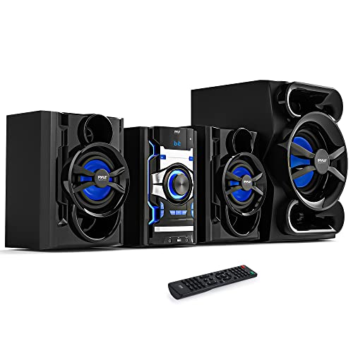 Pyle 3-Piece Wireless Bluetooth Stereo System - 1000 Watt DVD Shelf System for Home with DVD Player, MP3, USB, FM Radio, Bass Reflex Speaker, and Remote Control, Compact & Portable