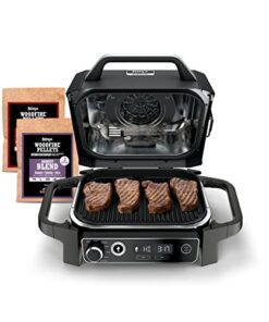 Ninja | Woodfire Series | 7-in-1 (Grill, BBQ, Roast, Air Fry, Dehydrate, Broil, Smoke) | Portable & Weather Resistant | Cook Up To 6 Steaks & 30 Hot Dogs | Woodfire Pellets included | OG701