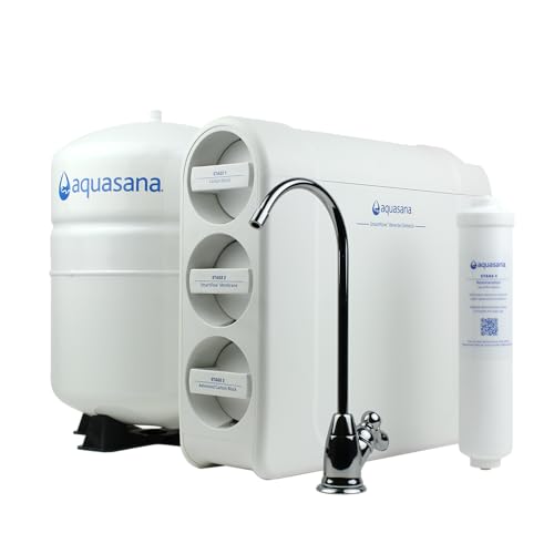 Aquasana SmartFlow™ Reverse Osmosis Water Filter System - High-Efficiency Under Counter RO Removes up to 99.99% of 90 Contaminants, Including Fluoride, Arsenic, Chlorine, and Lead - Chrome Faucet