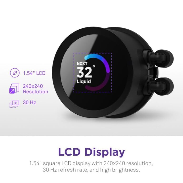 NZXT Kraken 360 RGB - RL-KR360-B1-360mm AIO CPU Liquid Cooler - Customizable 1.54" Square LCD Display for Images, Performance Metrics and More - 3 x F120 RGB Core Fans - Black - Image 7