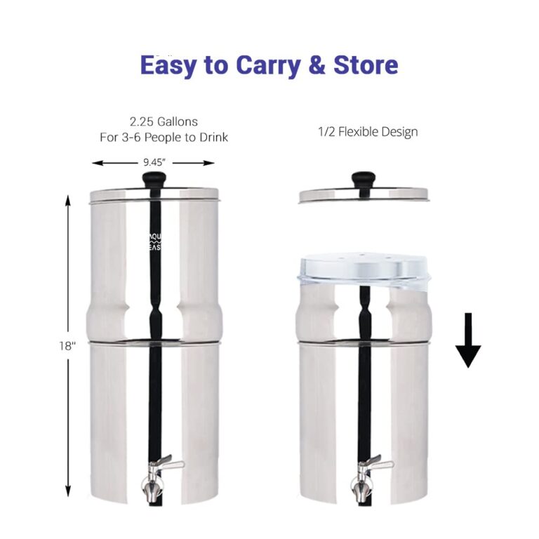 AquaEasy Stainless Steel Gravity Water Filter System (2.25 Gallon) with 2X Activated Carbon Filter, Stainless Steel Tap and Stand | Countertop Water Filtration System (Matte) - Image 5