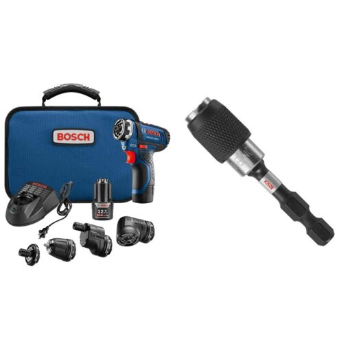 Bosch GSR12V-140FCB22 Cordless Electric Screwdriver 12V Kit - 5-In-1 Multi-Head Power Drill Set and ITBHQC201 2 1/4", Impact Tough Quick Change Bit Holder