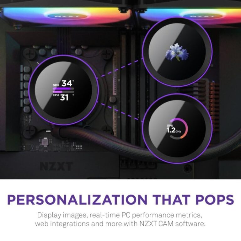 NZXT Kraken 360 RGB - RL-KR360-B1-360mm AIO CPU Liquid Cooler - Customizable 1.54" Square LCD Display for Images, Performance Metrics and More - 3 x F120 RGB Core Fans - Black - Image 8
