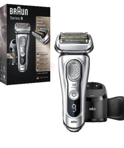 Braun Electric Razor for Men, Waterproof Foil Shaver, Series 9 9390cc, Wet & Dry Shave, with Pop-Up Beard Trimmer for Grooming, Cleaning & Charging SmartCare Center and Leather Travel Case, Silver