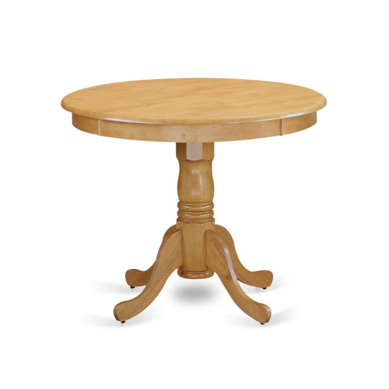 East West Furniture ANT-OLW-TP Antique Kitchen Dining Table - a Round Wooden Table Top with Pedestal Base, 36x36 Inch, Oak & Linen White - Image 4