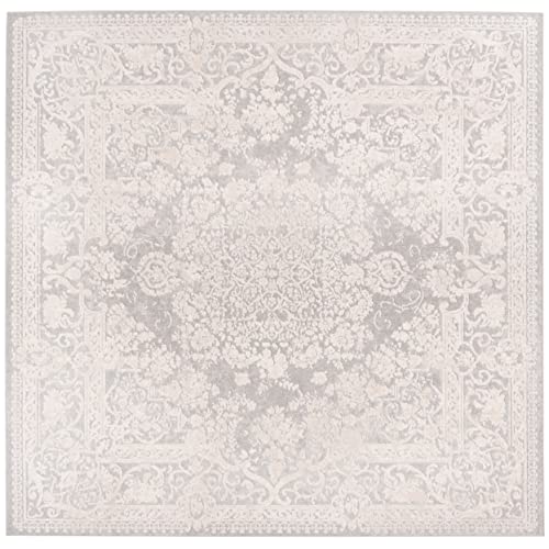 SAFAVIEH Reflection Collection 8' Square Light Grey/Cream RFT664C Vintage Distressed Living Room Dining Bedroom Area Rug