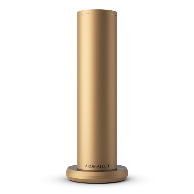 AromaTech New AroMini BT Plus Scent Diffuser w/Bluetooth – Cold-Air Diffusion Scent Machine for Home, Office, Hotel, Spa – Nebulizing Diffusion System for Essential Oil Blends (Gold)