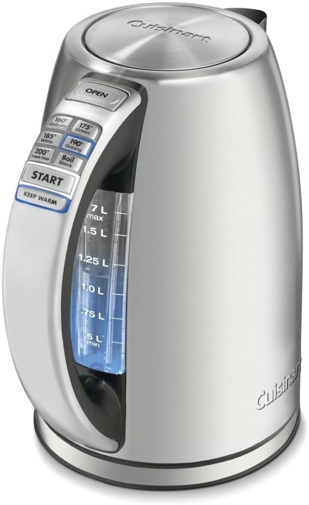 Cuisinart 8-Cup Rice Cooker, Silver & Electric Kettle, 1.7-Liter Capacity, Cordless 1500-Watts for Fast Heat Up, Stay Cool Non-Slip Handle, Stainless Steel, CPK-17P1 - Image 4