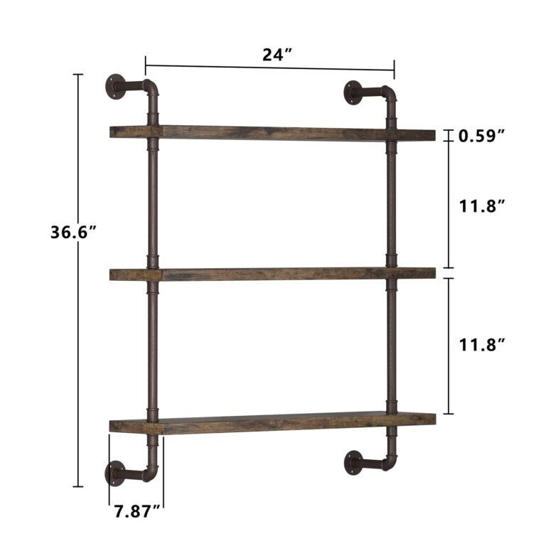 Industrial Pipe Shelf Wall Mounted, Rustic Wood Floating Shelves, 3 Tier Wall Display Bookshelf, Storage Rack Sundries Holder for Kitchen Office Bathroom Organization and Home Decor (24inch x 2) - Image 4