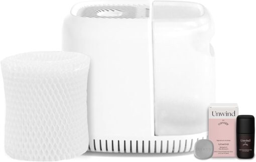 Canopy Bedside Humidifier, White Humidifier, 36 HR Run Time, 2.5L Capacity - Help Alleviate Symptoms of Allergies, Flu, Cold, Dry Skin Includes Humidifier, Unwind Aroma, Filter, Power Cord & Adapter