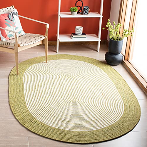 SAFAVIEH Braided Collection 6' x 9' Oval Green/Ivory BRD904Y Handmade Country Cottage Reversible Wool Entryway Foyer Living Room Bedroom Kitchen Area Rug