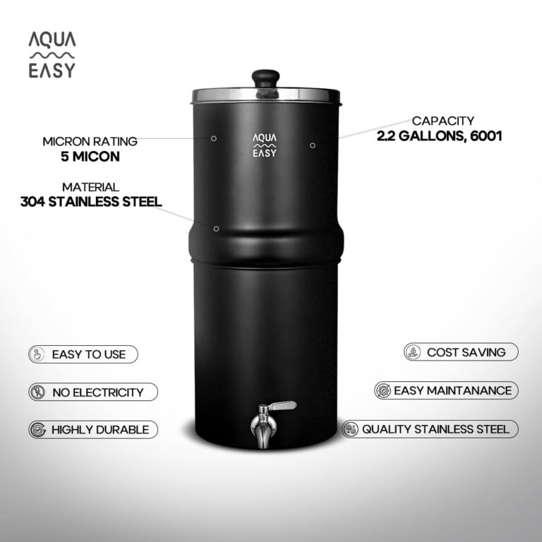 AquaEasy Stainless Steel Gravity Water Filter System (2.25 Gallon) with 2X Activated Carbon Filter, Stainless Steel Tap and Stand | Countertop Water Filtration System (Matte) - Image 4