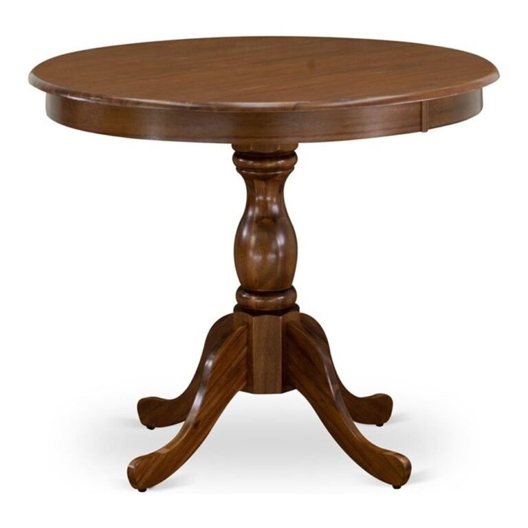 East West Furniture AMT-AWA-TP Antique Kitchen Table - a Round Dining Table Top with Pedestal Base, 36x36 Inch, Walnut