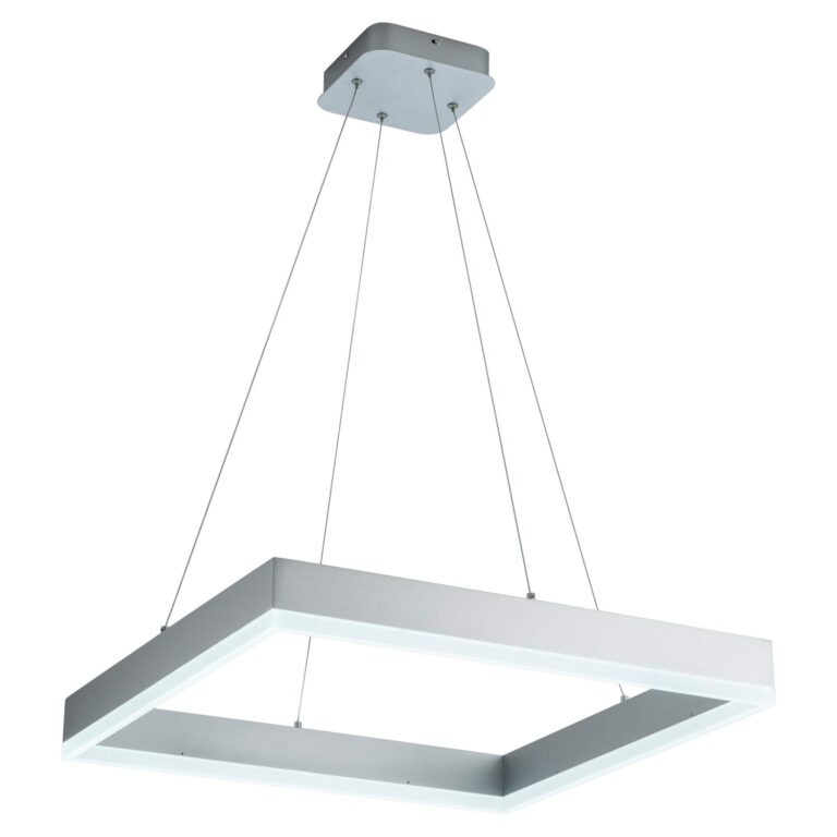ROYAL PEARL Room Decor Modern Chandelier Square LED Chandelier Dimmable Comtemporary LED Pendant Light Foyer Chandelier for Dining Room Kitchen Office, Cool White 6000K Silver