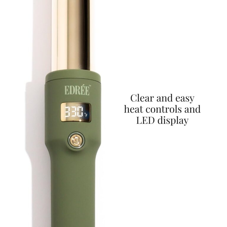 Edrée The Delilah Titanium Barrel Curling Iron with Cool Tip - Professional 1.25 Inch Curling Wand for Hair with LED Display, 330°F to 450°F Heat Control, 360 Swivel Cord, Dual Voltage (Olive) - Image 8