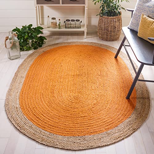 SAFAVIEH Natural Fiber Collection 10' Round Orange/Natural NF801B Handmade Boho Braided Premium Jute Entryway Foyer Living Room Bedroom Kitchen Area Rug
