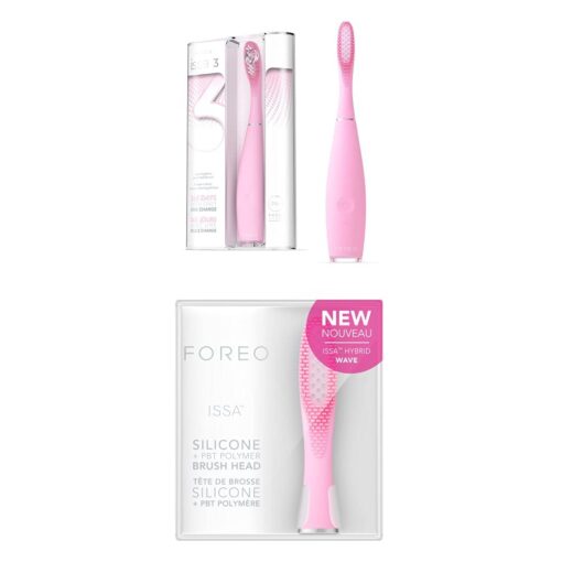 FOREO ISSA 3 Pink, Rechargeable Electric Ultra-Hygienic Sonic Toothbrush with Silicone & PBT Polymer BristlesFOREO ISSA Hybrid Wave Brush Head Pink, Medical-