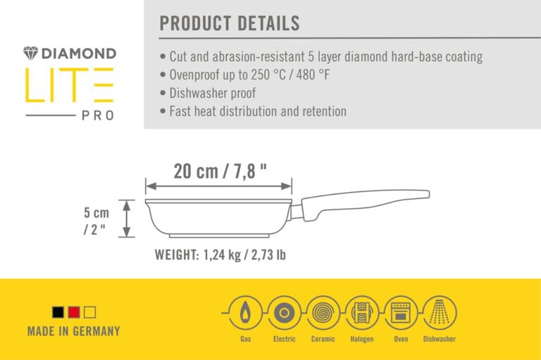 Woll Diamond Lite Pro Diamond Reinforced Non-stick, Anti-Corrosion, Cut-Resistant, Light Weight Fry Pan with Stainless Steel Handle, 8-Inch, Made in Germany - Image 2
