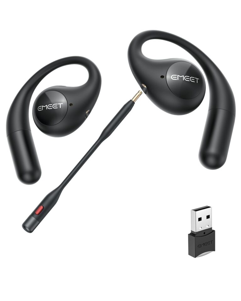 EMEET Airflow Open Ear Headphones with Mic, Zoom Certified, True Wireless Headsets with Detachable Microphone, ENC+VoiceCore 2.0 Noise Cancelling, Bluetooth 5.3, Multi-Point, Wireless Earbuds for Work