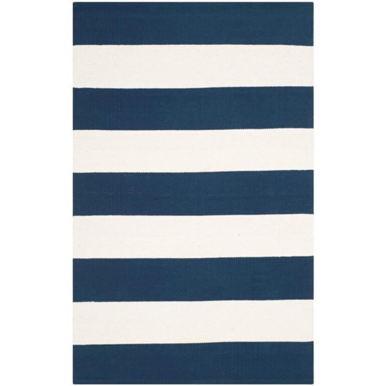 SAFAVIEH Montauk Collection X-Large Area Rug - 12' x 15', Navy & Ivory, Handmade Flat Weave Boho Farmhouse Cotton Stripe, Ideal for High Traffic Areas in Living Room, Bedroom (MTK712H)