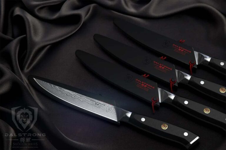 Dalstrong Steak Knives Set -5"-Shogun Series ELITE-Damascus-Japanese AUS-10V Super Steel - 4pc-Razor Sharp Fillet Knives-Table Set-Razor Sharp Kitchen Knife Set-w/Sheaths - Image 2