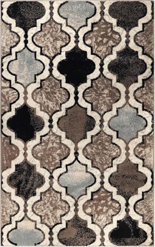 Superior Indoor Large Area Rug, Jute Backed, Perfect for Living/Dining Room, Bedroom, Office, Kitchen, Entryway, Modern Geometric Trellis Floor Decor, Viking Collection, 9' x 12', Ivory