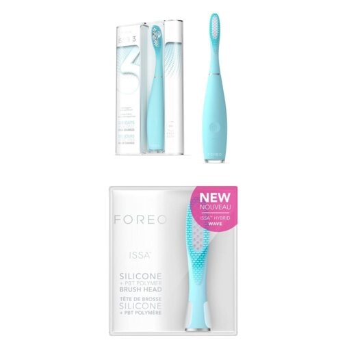 FOREO ISSA 3 Mint Rechargeable Electric Ultra-Hygienic Sonic Toothbrush with Silicone & PBT Polymer BristlesFOREO ISSA Hybrid Wave Brush Head Mint, Medical-