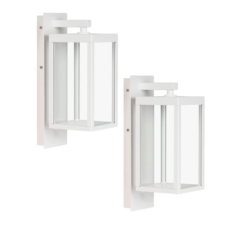 Lustrlach 2 Pack White Dusk to Dawn Outdoor Wall Lights for House LED Photocell Exterior Light Fixture with Glass IP54 Waterproof Modern Patio Light for Garage Indoor Entryway Garden,3000K,14IN