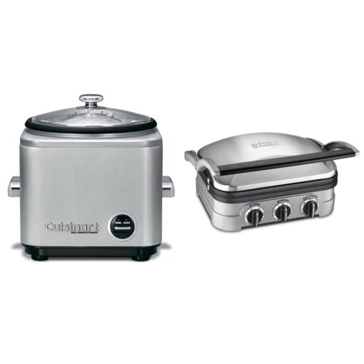 Cuisinart 8-Cup Rice Cooker, Silver and Panini Press by , Stainless Steel Griddler, Sandwich Maker & More, 5-IN-1, GR-4NP1