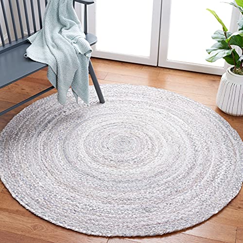 SAFAVIEH Braided Collection 7' Round Light Grey BRD452F Handmade Country Cottage Reversible Cotton Entryway Foyer Living Room Bedroom Kitchen Area Rug