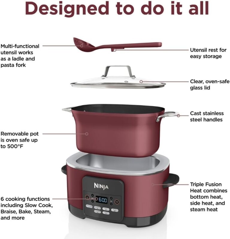 Ninja Foodi PossibleCooker PRO MC1000 8.5Qt Multicooker 8 in 1 Slow Cooker, Dutch Oven, Steam Bake Roast Sear Sauté Bread Maker Warmer, Glass Lid, Integrated Spoon, Nonstick (Cherry) - Image 3