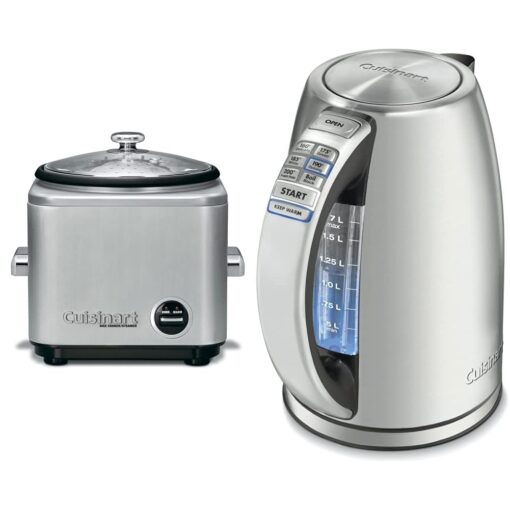 Cuisinart 8-Cup Rice Cooker, Silver & Electric Kettle, 1.7-Liter Capacity, Cordless 1500-Watts for Fast Heat Up, Stay Cool Non-Slip Handle, Stainless Steel, CPK-17P1