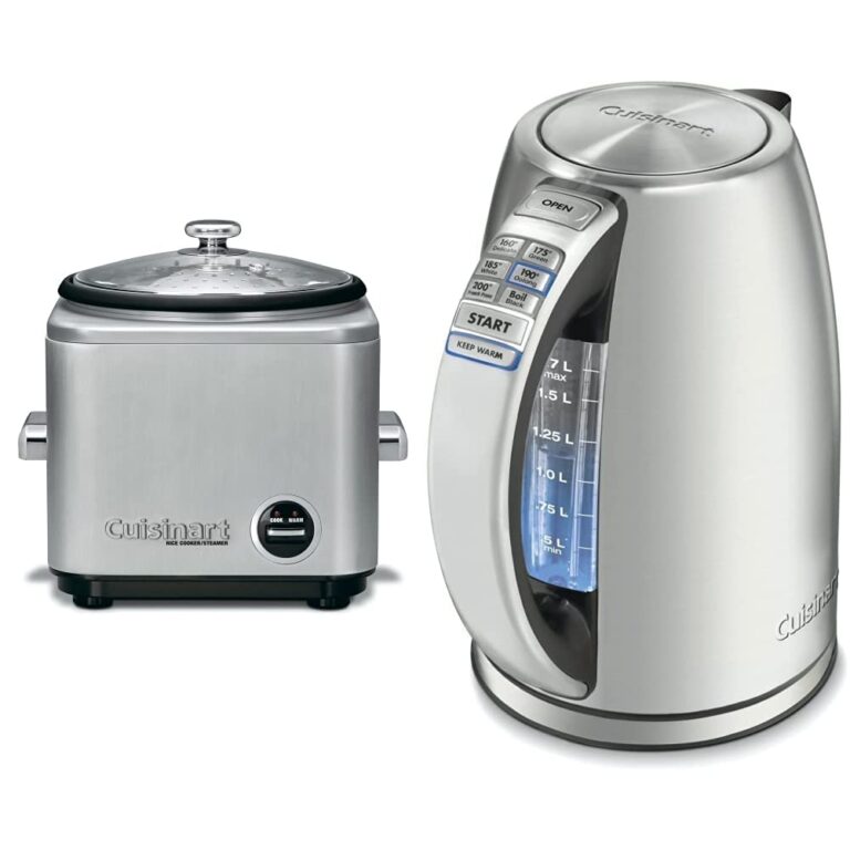 Cuisinart 8-Cup Rice Cooker, Silver & Electric Kettle, 1.7-Liter Capacity, Cordless 1500-Watts for Fast Heat Up, Stay Cool Non-Slip Handle, Stainless Steel, CPK-17P1