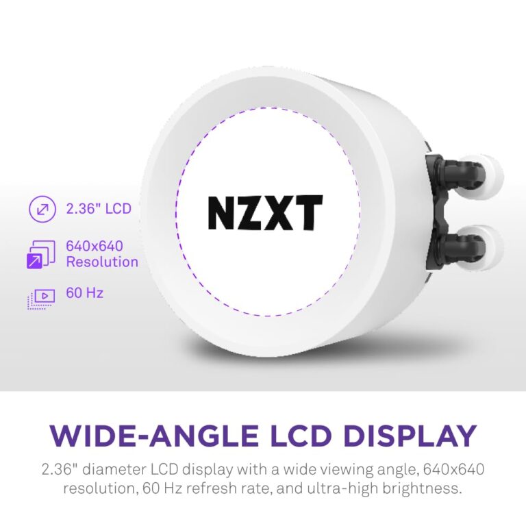 NZXT Kraken Elite 280 RGB - RL-KR28E-W1 - 280mm AIO CPU Liquid Cooler - Customizable 2.36" LCD Display for Images, Performance Metrics - High-Performance Pump - 2 x F140 RGB Core Fans - White - Image 5