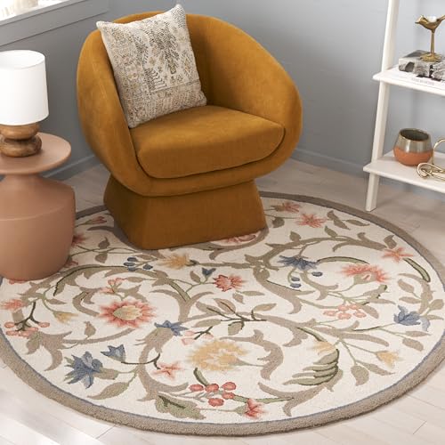 SAFAVIEH Chelsea Collection 7' Round Ivory HK248A Hand-Hooked French Country Premium Wool Entryway Foyer Living Room Bedroom Kitchen Area Rug